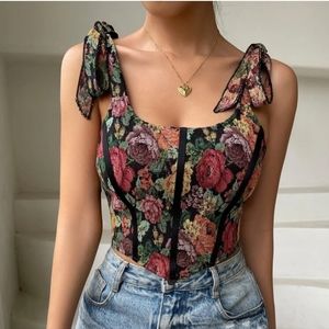 Floral Print Tie Shoulder Cami Top